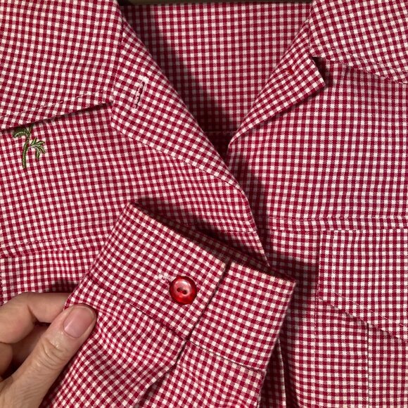 Womens Gingham Daisy‎ Button Jacket L Red White Long Sleeve Pockets - Picture 3 of 9
